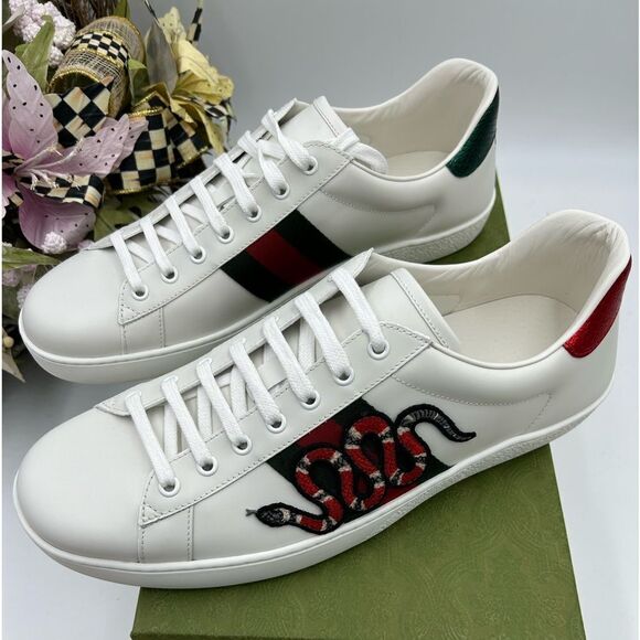 Men’s Gucci ace snake embroidered leather sneakers size 12.5 made in Italy - Picture 2 of 11